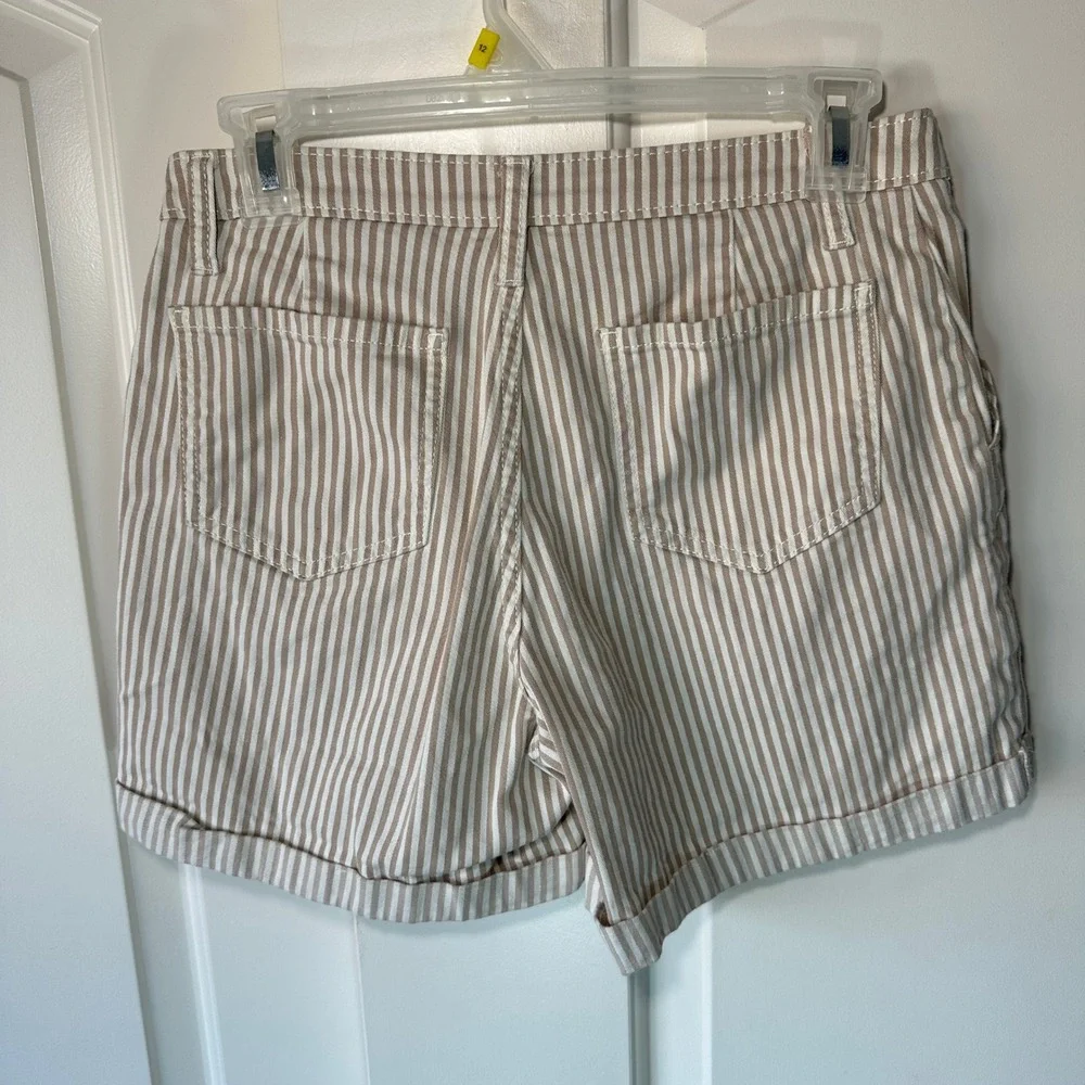 CASLON White & Beige Striped Cuffed Chino Shorts Neutral Boho‎ 5